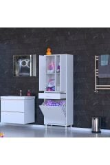 Pine 60 cm Genişlikte Dolap 60x171x32,5 cm Banyo/Mutfak Dolabı İki Kapaklı Sepetli Dolap