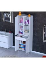 Vellum Beyaz Dolap 60x173x32,5 cm Ebatlarında Çok Fonksiyonlu 60 cm Genişlikte Banyo Dolabı