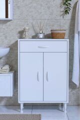 Rose 60 cm Beyaz 1 Çekmeceli Banyo Mutfak Dolabı 4 Bölmeli 3 Raflı Çok Amaçlı Dolap 60x88x32,5 cm