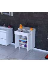 Rose 60 cm Beyaz 1 Çekmeceli Banyo Mutfak Dolabı 4 Bölmeli 3 Raflı Çok Amaçlı Dolap 60x88x32,5 cm