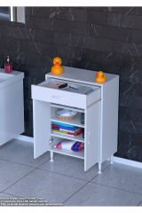 Rose 60 cm Beyaz 1 Çekmeceli Banyo Mutfak Dolabı 4 Bölmeli 3 Raflı Çok Amaçlı Dolap 60x88x32,5 cm