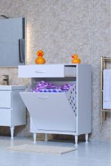Asil 60 cm Kirli Çamaşır Sepetli Banyo Dolabı 1 Çekmeceli Mutfak Çok Amaçlı Dolap 60x88x32,5 cm
