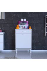 Asil 60 cm Kirli Çamaşır Sepetli Banyo Dolabı 1 Çekmeceli Mutfak Çok Amaçlı Dolap 60x88x32,5 cm