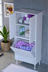 Miretta Üst Bölme Kapaklı Altı Kirli Sepetli Dolap 60 cm Genişlik Beyaz 60x138x32,5 cm Dolap