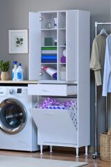 Reli Dolap Beyaz Çok Kullanımlı 60 cm Eninde Banyo Dolabı 60x171x32,5 cm 2 Kapak 6 Raf Dolap