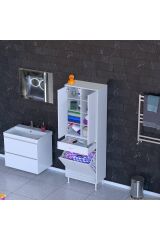 Reli Dolap Beyaz Çok Kullanımlı 60 cm Eninde Banyo Dolabı 60x171x32,5 cm 2 Kapak 6 Raf Dolap
