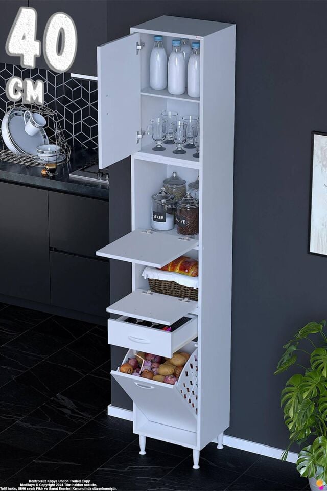 Zümra 40 cm Beyaz Mutfak Dolabı Patates Soğan Saklama Dolabı Çok Amaçlı Kiler Banyo Dolabı 40x226x32