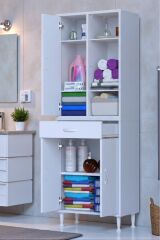 Rivo 4 Raflı Banyo/Mutfak Dolabı 60 cm Beyaz Renkli Çok Amaçlı Dolap 60x173x32,5 cm Ebatlarında
