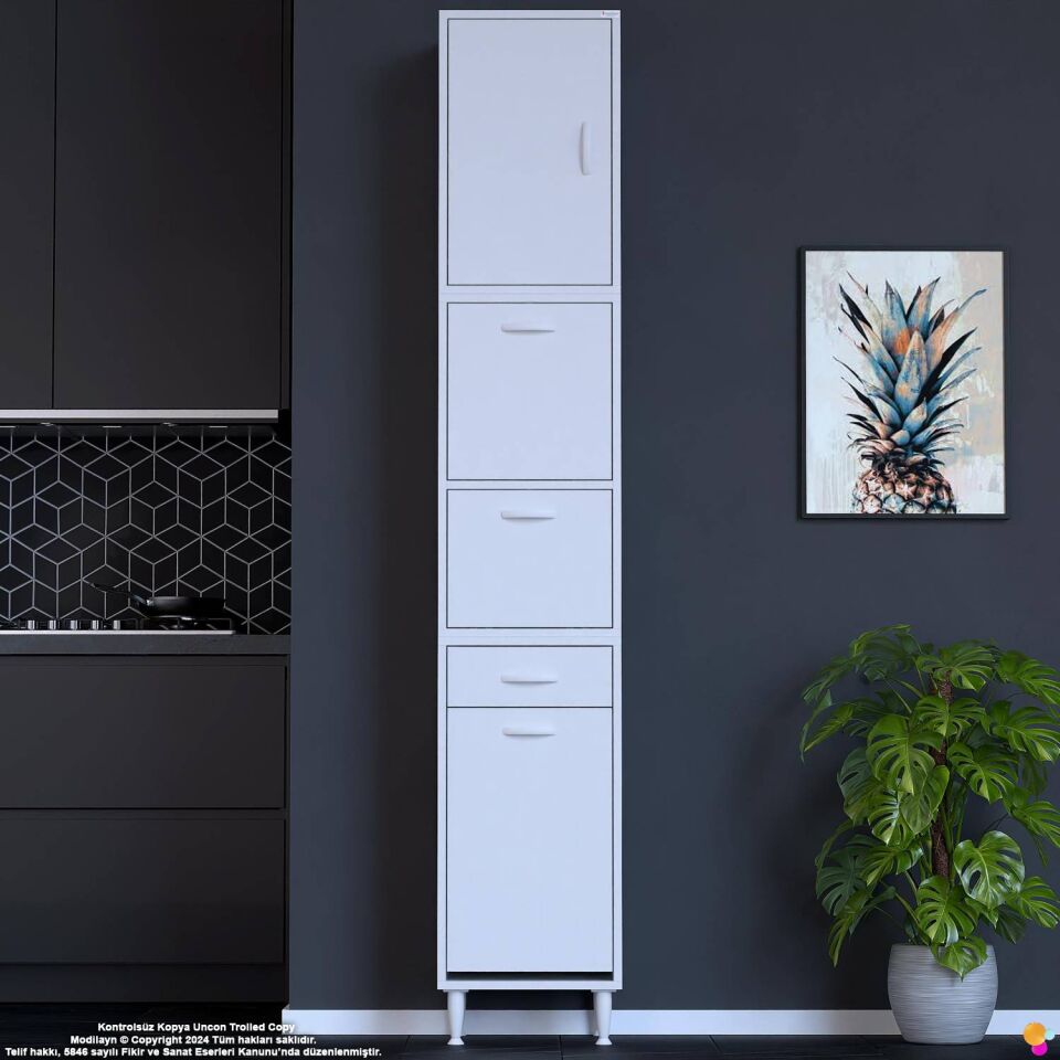 Zümra 45 cm Beyaz Mutfak Dolabı Patates Soğan Saklama Dolabı Çok Amaçlı Kiler Banyo Dolabı 45x226x32