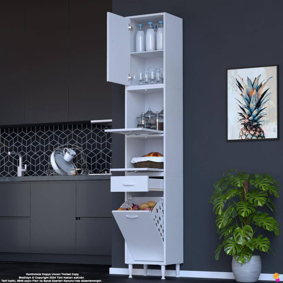 Zümra 50 cm Beyaz Mutfak Dolabı Patates Soğan Saklama Dolabı Çok Amaçlı Kiler Banyo Dolabı 50x226x32