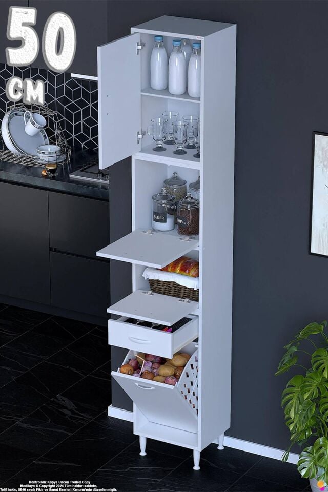 Zümra 50 cm Beyaz Mutfak Dolabı Patates Soğan Saklama Dolabı Çok Amaçlı Kiler Banyo Dolabı 50x226x32