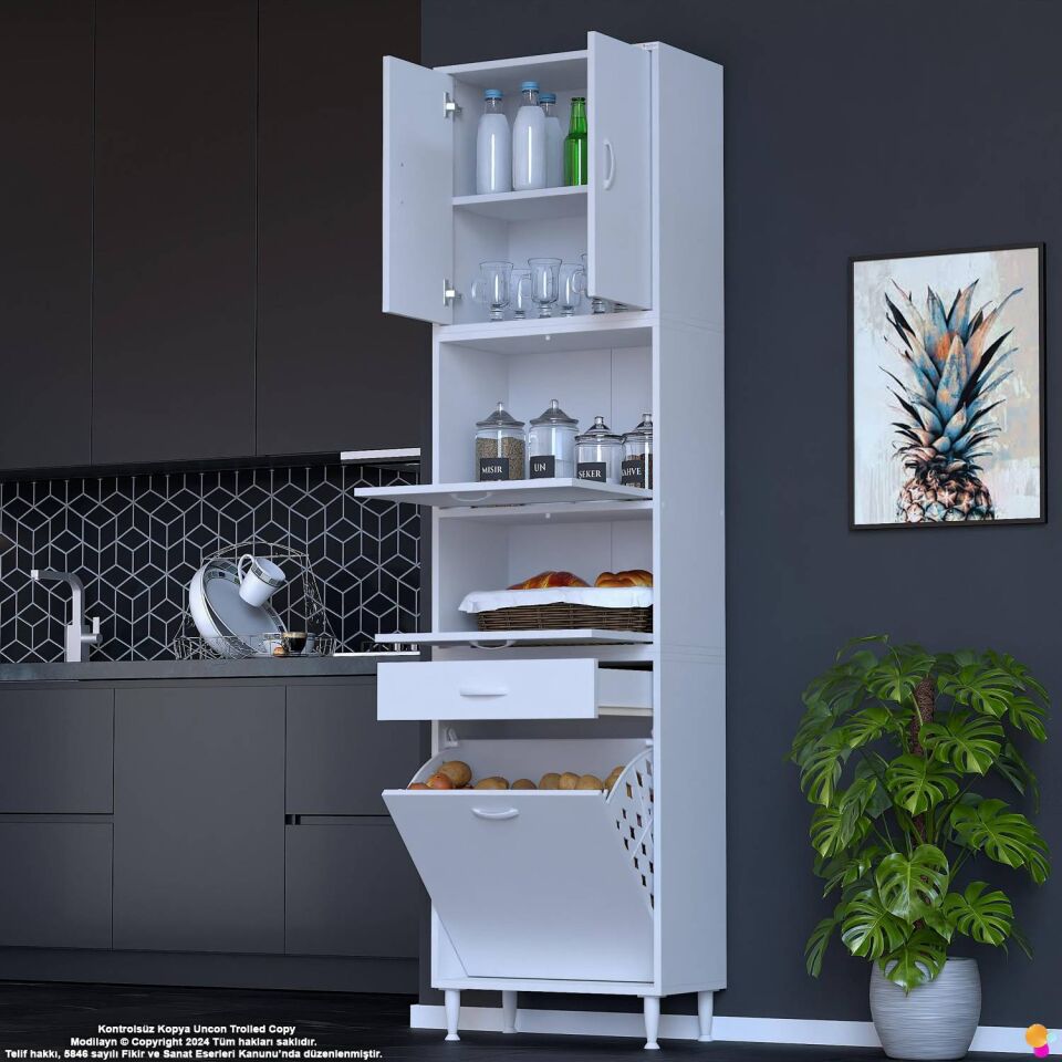 Zümra 60 cm Beyaz Fırın Dolabı Patates Soğan Saklama Dolabı Çok Amaçlı Kiler Banyo Dolabı 60x226x32
