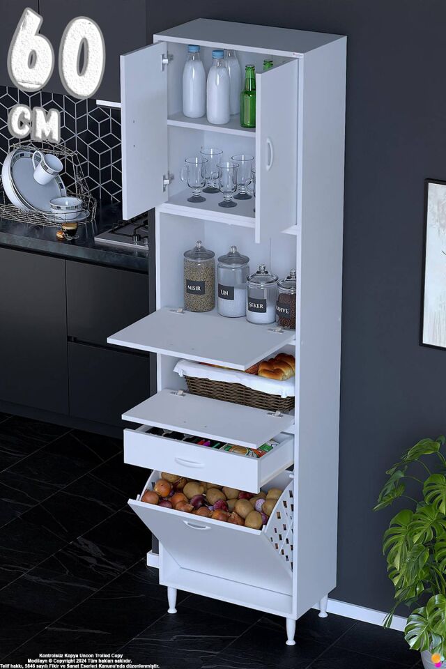 Zümra 60 cm Beyaz Fırın Dolabı Patates Soğan Saklama Dolabı Çok Amaçlı Kiler Banyo Dolabı 60x226x32