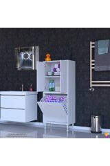 Miretta Üst Bölme Kapaklı Altı Kirli Sepetli Dolap 65 cm Genişlik Beyaz 65x138x32,5 cm Dolap