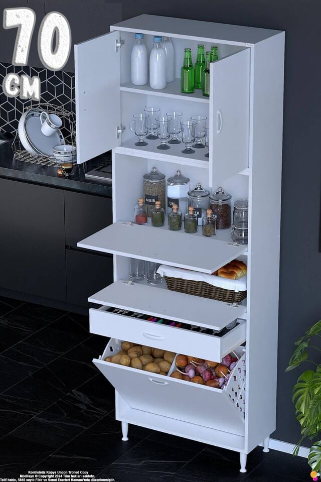 Zümra 70 cm Beyaz Fırın Dolabı Patates Soğan Saklama Dolabı Çok Amaçlı Kiler Banyo Dolabı 70x226x32