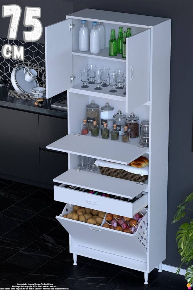 Zümra 75 cm Beyaz Fırın Dolabı Patates Soğan Saklama Dolabı Çok Amaçlı Kiler Banyo Dolabı 75x226x32