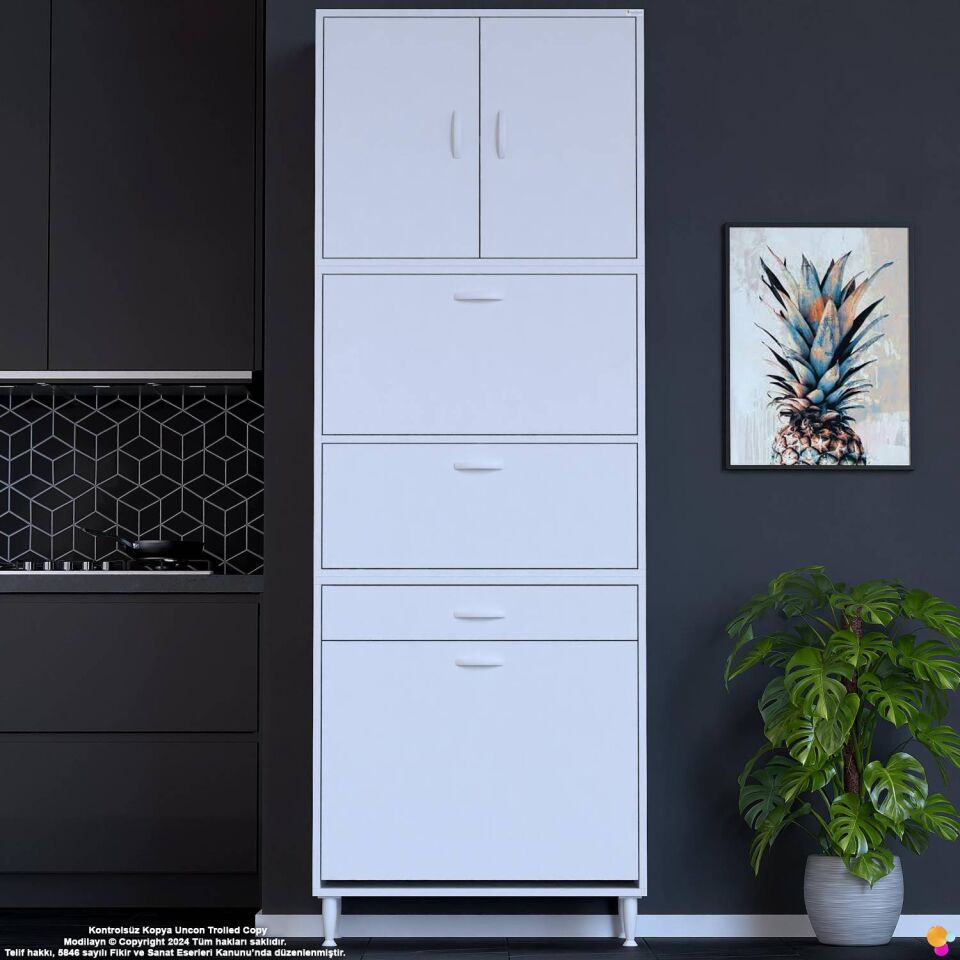 Zümra 80 cm Beyaz Fırın Dolabı Patates Soğan Saklama Dolabı Çok Amaçlı Kiler Banyo Dolabı 80x226x32