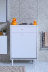 Asil 65 cm Kirli Çamaşır Sepetli Banyo Dolabı 1 Çekmeceli Mutfak Çok Amaçlı Dolap 65x88x32,5 cm