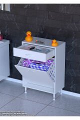 Asil 65 cm Kirli Çamaşır Sepetli Banyo Dolabı 1 Çekmeceli Mutfak Çok Amaçlı Dolap 65x88x32,5 cm