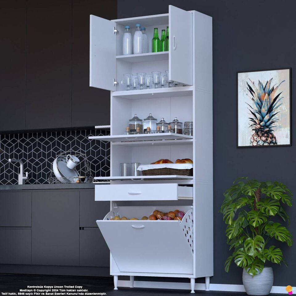 Zümra 85 cm Beyaz Fırın Dolabı Patates Soğan Saklama Dolabı Çok Amaçlı Kiler Banyo Dolabı 85x226x32