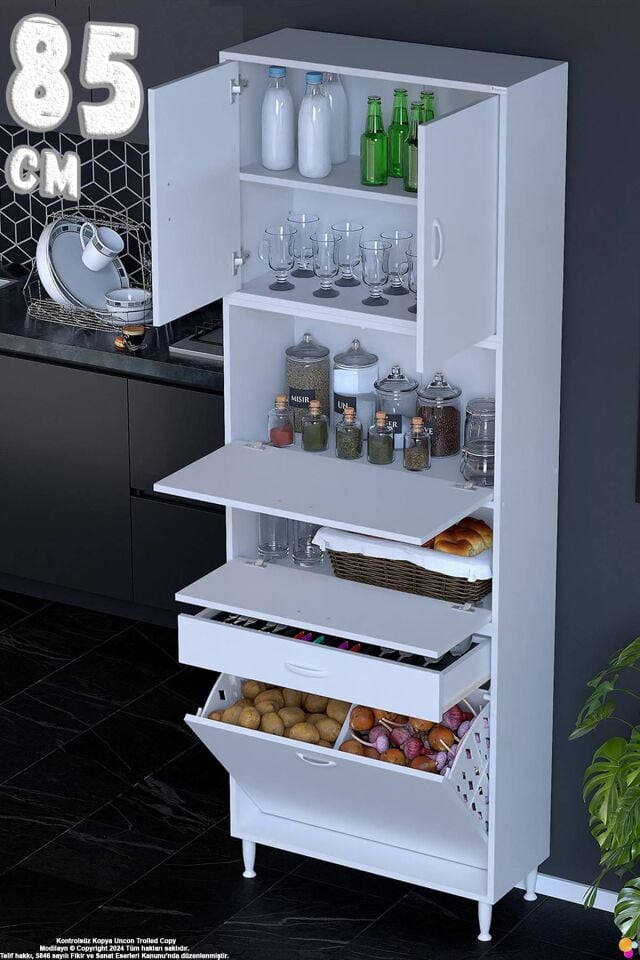 Zümra 85 cm Beyaz Fırın Dolabı Patates Soğan Saklama Dolabı Çok Amaçlı Kiler Banyo Dolabı 85x226x32