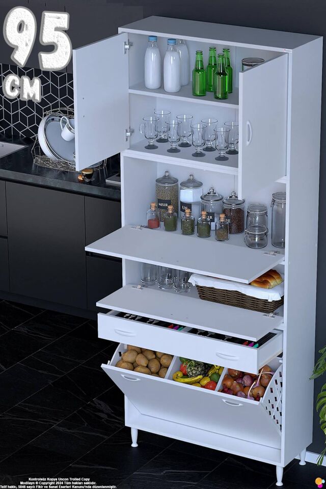 Zümra 95 cm Beyaz Fırın Dolabı Patates Soğan Saklama Dolabı Çok Amaçlı Kiler Banyo Dolabı 95x226x32