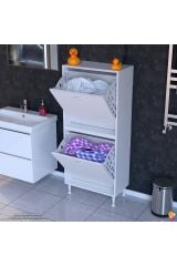 Veluna 65 cm Kirli Çamaşır Sepetli Dolap Banyo Dolabı Beyaz 65x138x32,5 cm 2 Sepetli Dolap