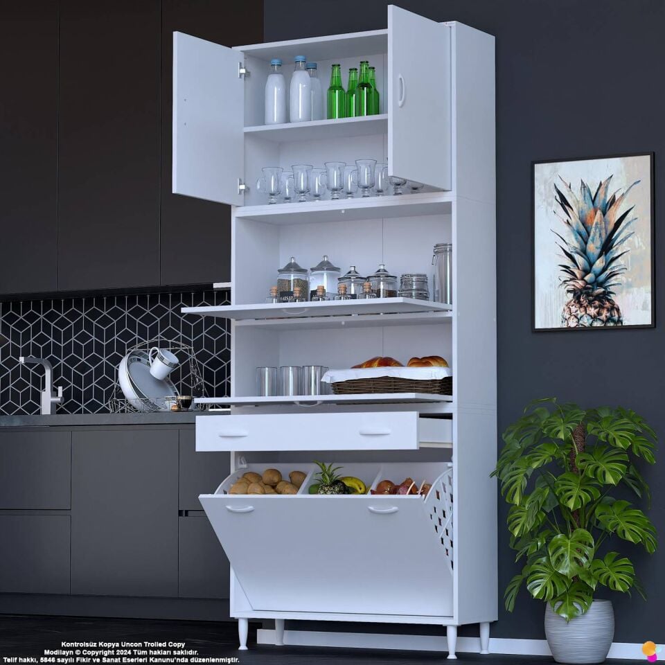 Zümra 100 cm Beyaz Fırın Dolabı Patates Soğan Saklama Dolabı Çok Amaçlı Kiler Banyo Dolabı 100x226