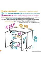 Sabir 65 cm 2 Raflı Beyaz Banyo Mutfak Dolabı 3 Bölmeli Çok Amaçlı Dolap 65x75x32,5 cm Düzenleyici