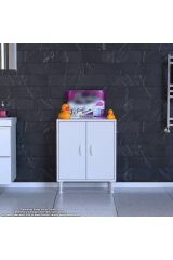 Sabir 65 cm 2 Raflı Beyaz Banyo Mutfak Dolabı 3 Bölmeli Çok Amaçlı Dolap 65x75x32,5 cm Düzenleyici
