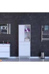 Liora Beyaz Çok Amaçlı Banyo Dolabı 65 cm Genişliğe Sahip 65x171x32,5 cm Tek Sepetli 2 Raflı Dolap