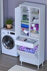 Rule Sepetli Banyo/Mutfak Dolabı 65 cm Genişliğe Sahip 65x171x32,5 cm Bir Sepetli Beyaz Dolap