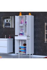 Luma Kapaklı & Çekmeceli Banyo Dolabı 65 cm Genişlikte Beyaz Dolap 65x173x32,5 cm Depolama Dolabı