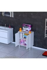 Arden 65 cm Beyaz 2 Bölmeli Banyo Düzenleyici Dolap 1 Raflı Çok Amaçlı Mutfak Dolabı 65x75x32,5 cm