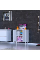 Arden 65 cm Beyaz 2 Bölmeli Banyo Düzenleyici Dolap 1 Raflı Çok Amaçlı Mutfak Dolabı 65x75x32,5 cm
