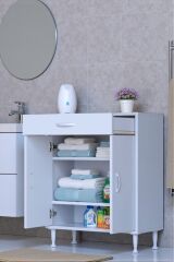 Taha 65 cm 3 Bölmeli Beyaz Çok Amaçlı Dolap 2 Raflı Banyo Mutfak Dolabı 65x88x32,5 cm Düzenleyici