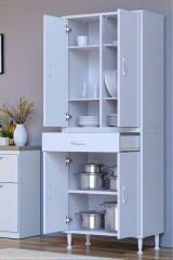 Line Beyaz 65 cm Banyo Dolabı Çok Bölmeli Banyo Düzenleyici Dolap 4 Kapaklı 4 Raflı 65x173x32,5 cm