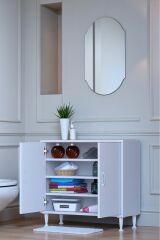 Nirat 65 cm 4 Bölmeli Beyaz Banyo Mutfak Dolabı 3 Raflı Kapaklı Çok Amaçlı Dolap 65x75x32,5 cm