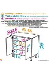 Nirat 65 cm 4 Bölmeli Beyaz Banyo Mutfak Dolabı 3 Raflı Kapaklı Çok Amaçlı Dolap 65x75x32,5 cm