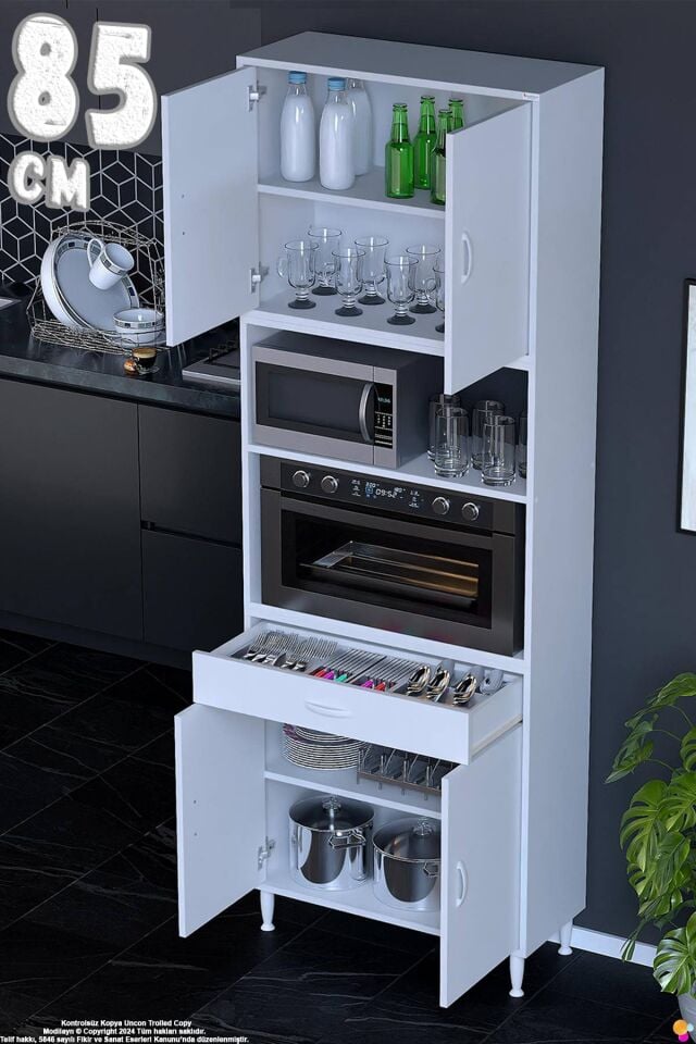 Bengi 85 cm Organizer Fırın Dolabı - Kahve Makinası Mutfak Robotu Standı Çok Amaçlı 85x226x32 cm