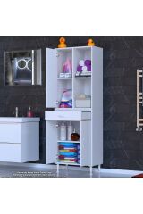 Vellum Beyaz Dolap 65x173x32,5 cm Ebatlarında Çok Fonksiyonlu 65 cm Genişlikte Banyo Dolabı