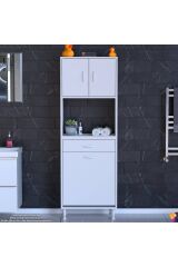Seris Sepetli ve Çekmeceli Banyo Dolabı G:65 cm Çok Amaçlı Beyaz Düzenleyici 65x173x32,5 cm Dolap