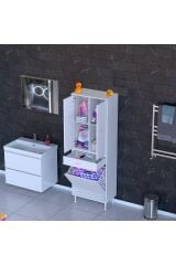 Pine 65 cm Genişlikte Dolap 65x171x32,5 cm Banyo/Mutfak Dolabı İki Kapaklı Sepetli Dolap