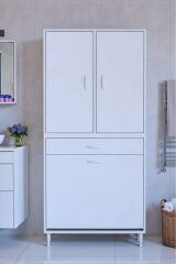 Wall Beyaz Banyo Dolabı 65 cm Tek Göz Bölmeli Sepet 65x171x32,5 cm 4 Raflı Mutfak/Banyo Dolabı