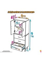 Alia Çok Kullanışlı Dolap G:65 cm Üst Bölme Kapaklı Alt Bölme Çekmeceli 65x138x32,5 cm Modüler Dolap