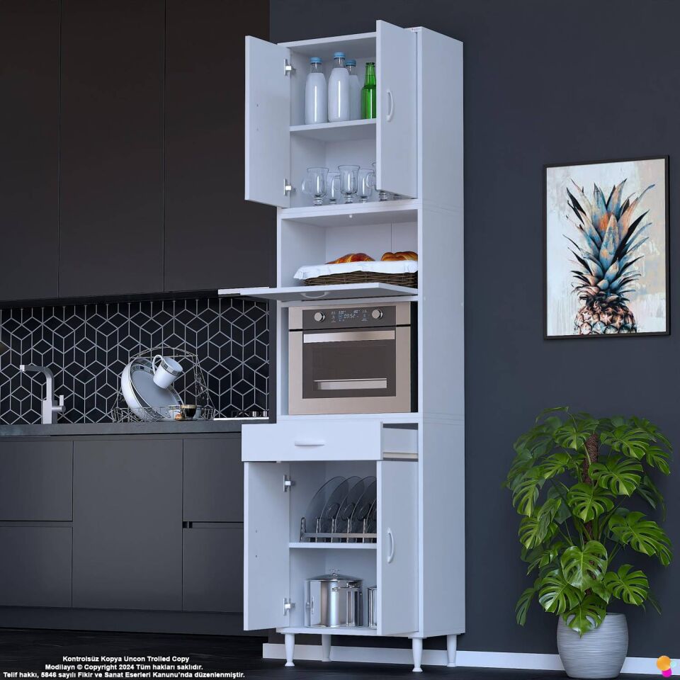 Çağıl 55 cm Çok Amaçlı Fırın Dolabı - Mutfak Kiler Banyo Antre Hobi Dolabı 55x226x32 cm
