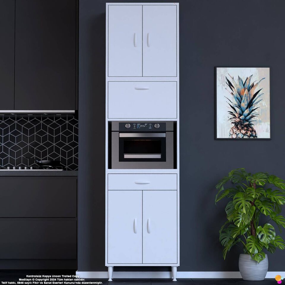 Çağıl 55 cm Çok Amaçlı Fırın Dolabı - Mutfak Kiler Banyo Antre Hobi Dolabı 55x226x32 cm