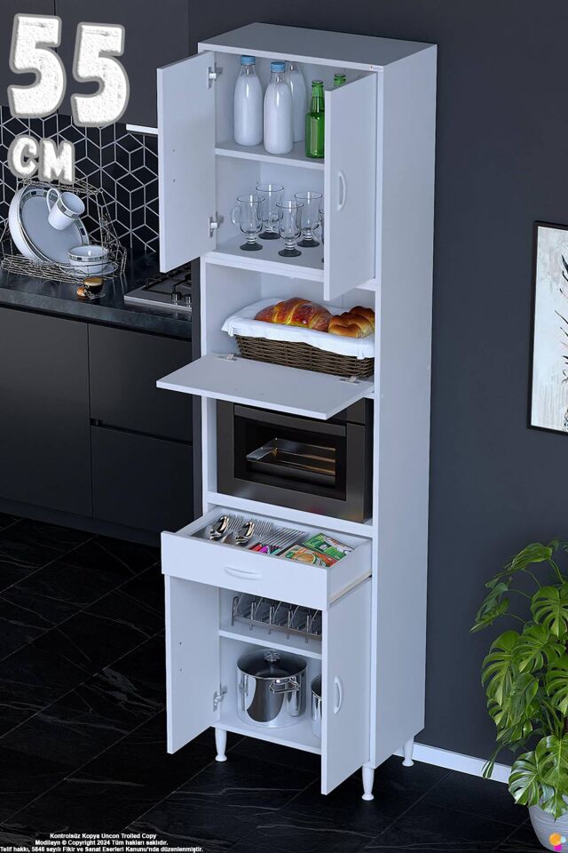 Çağıl 55 cm Çok Amaçlı Fırın Dolabı - Mutfak Kiler Banyo Antre Hobi Dolabı 55x226x32 cm