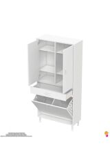 Reli Dolap Beyaz Çok Kullanımlı 70 cm Eninde Banyo Dolabı 70x171x32,5 cm 2 Kapak 6 Raf Dolap