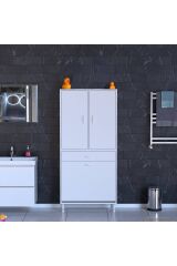 Wall Beyaz Banyo Dolabı 70 cm İki Göz Bölmeli Sepet 70x171x32,5 cm 4 Raflı Mutfak/Banyo Dolabı